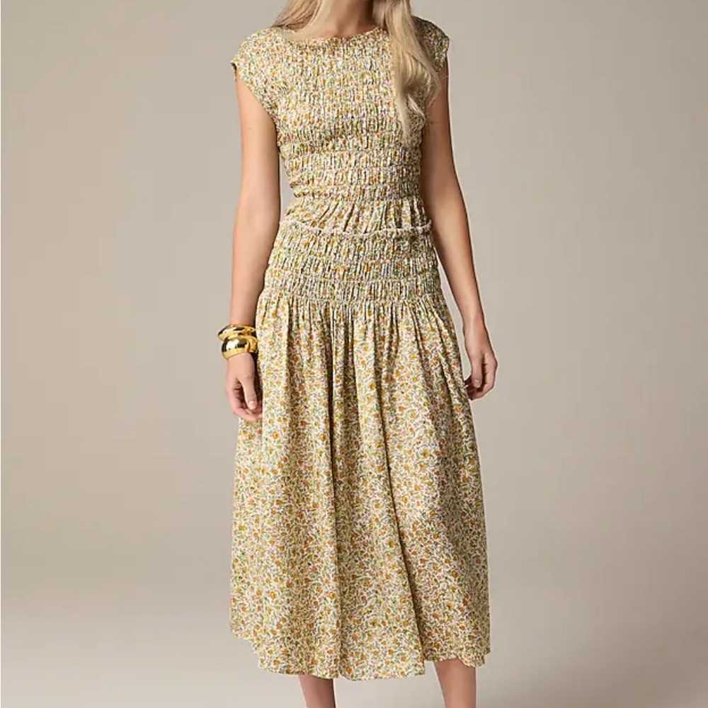 J. Crew Floral Midi Dress - Yellow and Green